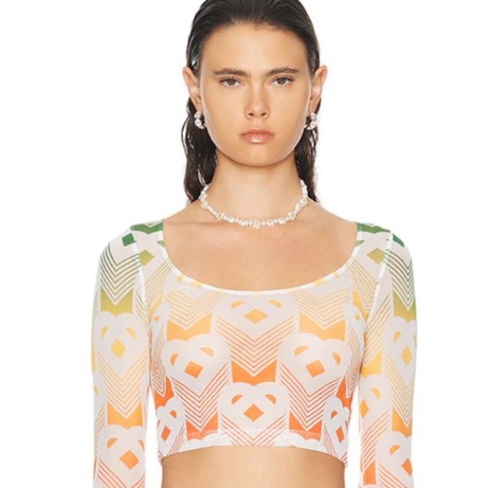 Casablanca Women’s Printed Mesh  round neck Top Gradient Heart Monogram